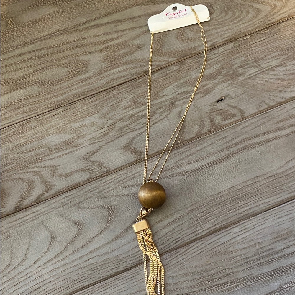Wood Gold Color Chain Necklace New